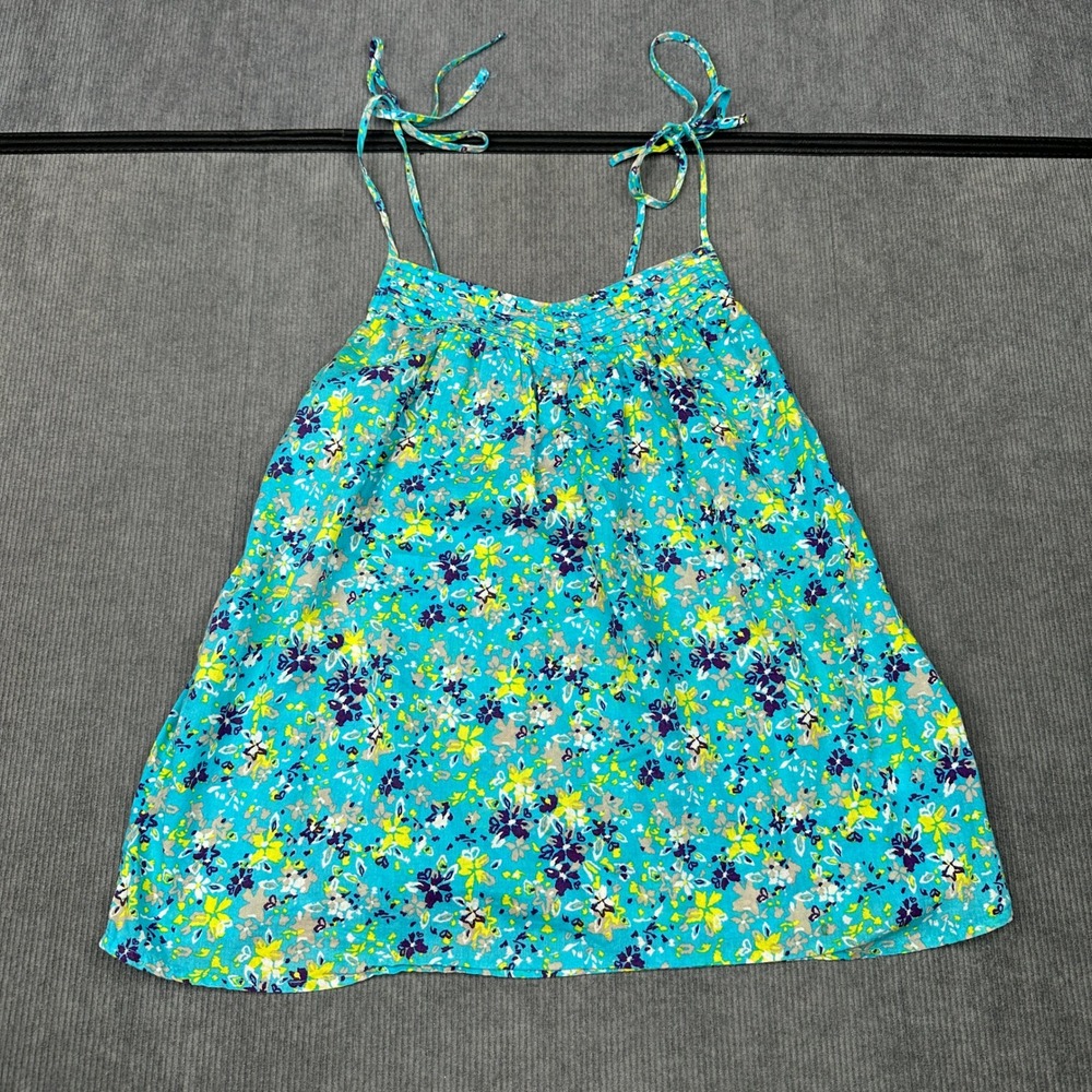 Old Navy Floral Tie Strap Camisole Top Turquoise Blue Smocked XS Y2k
